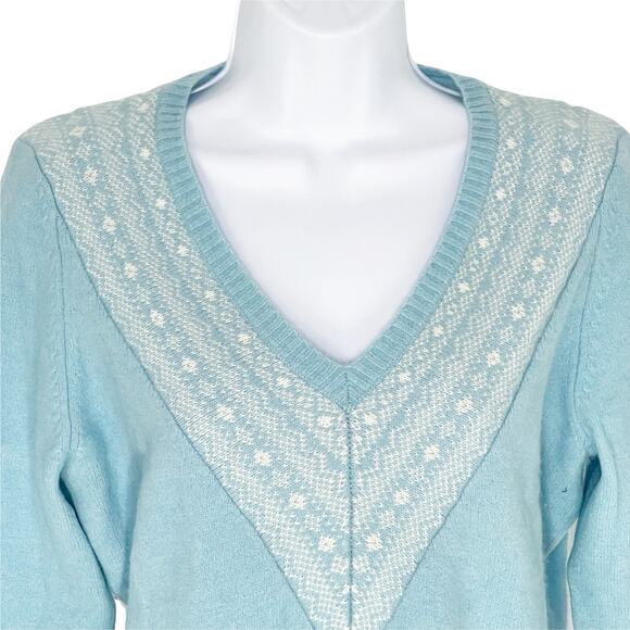 Ann Taylor Angora Sweater Light Blue Pullover Fair Isle Print Medium - Picture 5 of 8